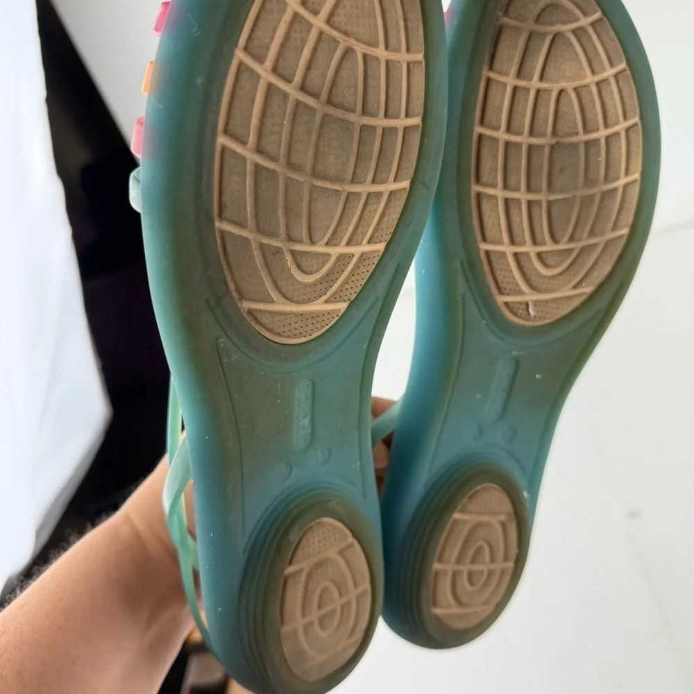 Crocs Womens 11 Isabella Flat Sandals Teal, Pink Orange